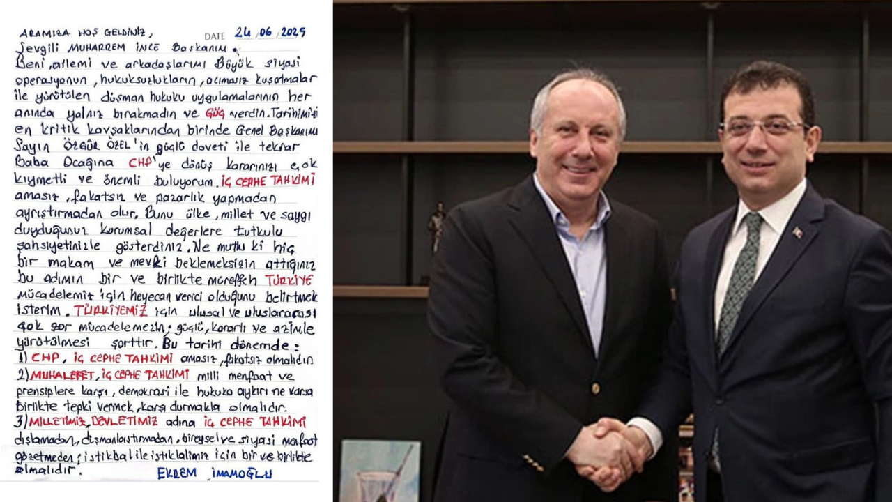 Muharrem İnce, CHP’ye dönüşünü İmamoğlu’nun mektubuyla duyurdu: Birleşe birleşe kazanacağız