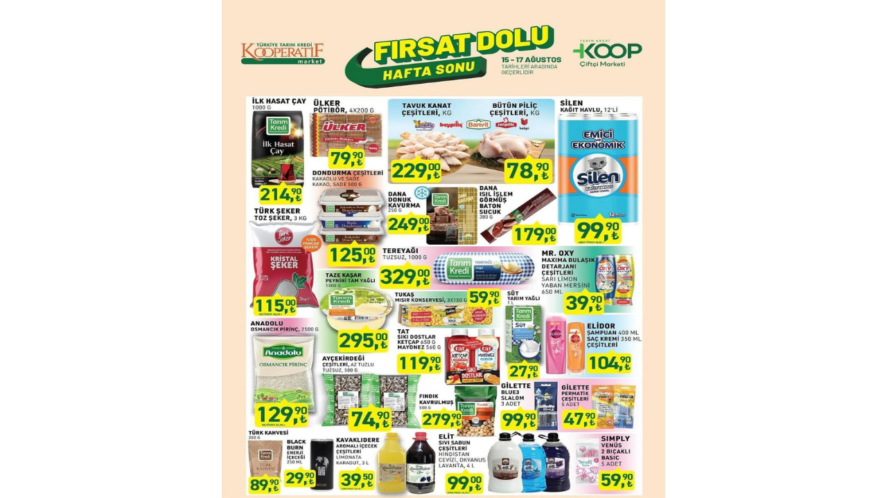 Türkiye Tarım Kredi KOOP Çiftçi Marketi 15-17 Ağustos 2025 indirim kataloğu yayımlandı! Türkiye Tarım Kredi KOOP Çiftçi Marketi 15-17 Ağustos 2025 indirim kataloğu yayımlandı!