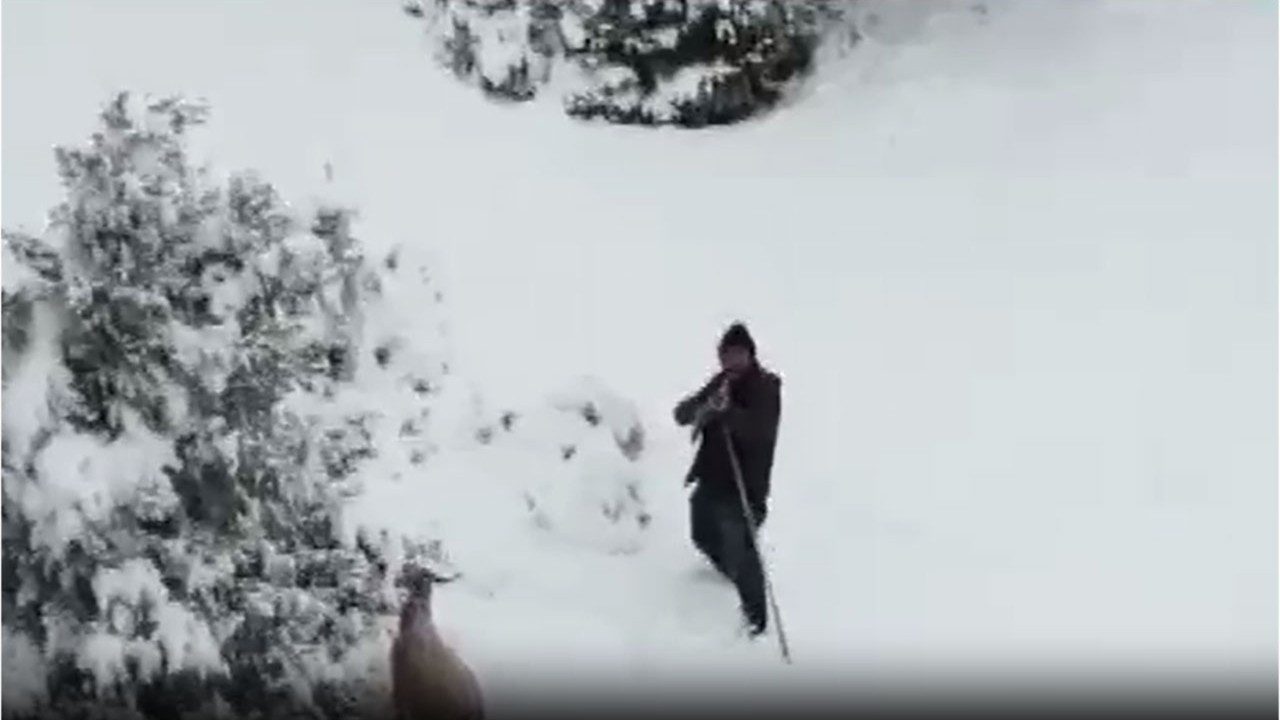 Nallıhanlı bir çoban, üzerine yönelen drona tüfek doğrulttu
