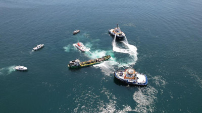 İstanbul Ambarlı açıklarında tanker yangını!