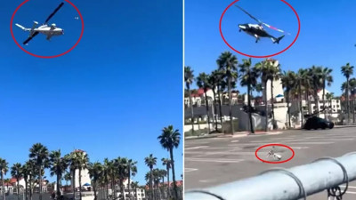 ABD'de korku dolu anlar! Helikopter insanların üzerine düştü (Video)