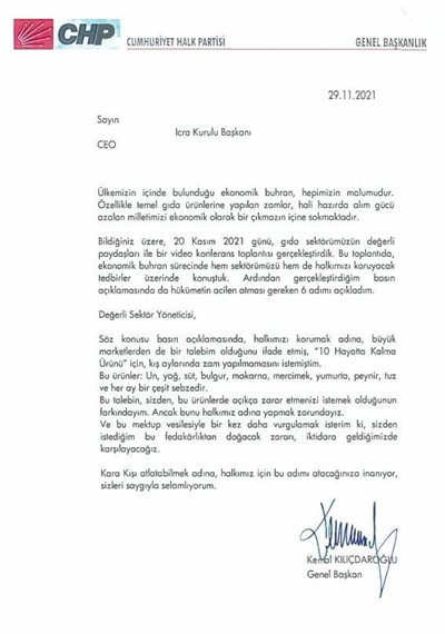Kılıçdaroğlu, marketlere gönderdiği mektubu paylaştı - Resim : 1