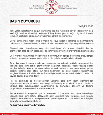 Hazine ve Maliye Bakanlığı’ndan ‘vergisiz döviz düzeni’ iddialarına yanıt - Resim : 1