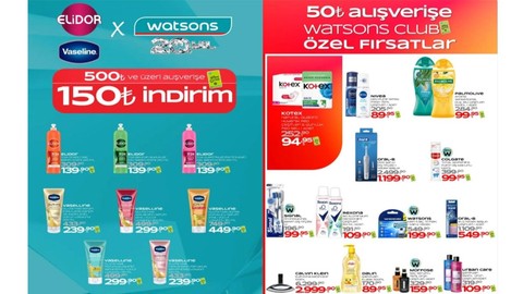 Hanımlar müjde! Watsons’ta 500 TL ve üzeri alışverişlerinizde geçerli 150 TL indirim fırsatı var