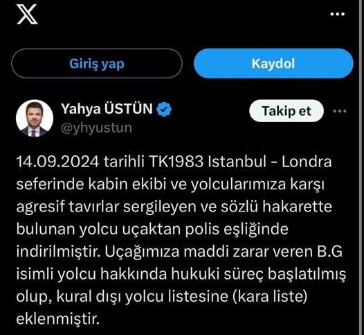 THY kabin ekibine hakaret eden yolcu kara listeye alındı - Resim : 1