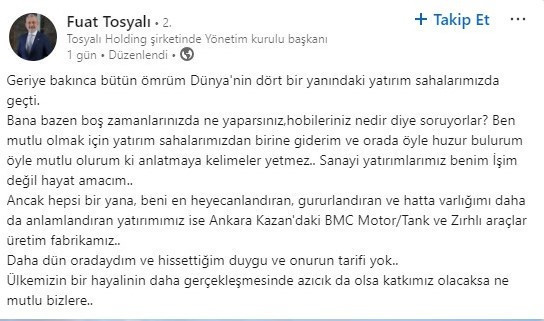 Fuat Tosyalı, 'Yatırımlar hayat amacım' dedi, Altay Tankı için tarih verdi - Resim : 1