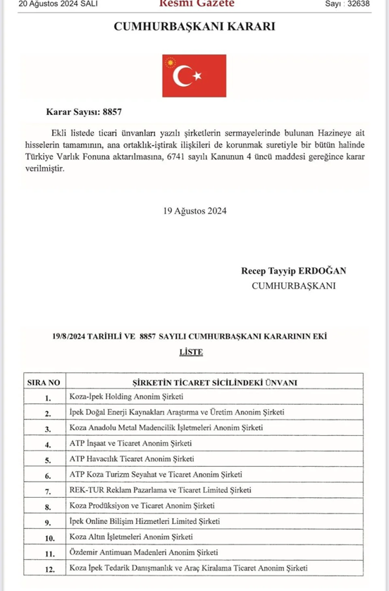 12 şirketin hisseleri Türkiye Varlık Fonu’na aktarıldı - Resim : 1