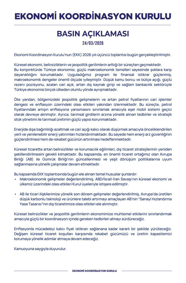 Ekonomi Koordinasyon Kurulu toplandı: Jeopolitik risklere karşı “tedbir” vurgusu - Resim : 1