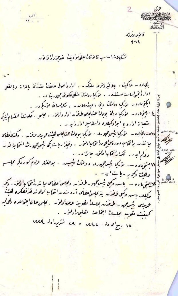 İlber Ortaylı, Cumhuriyet'in ilân belgesini paylaştı: Türkiye Devleti’nin şekl-i hükümeti Cumhuriyettir - Resim : 1