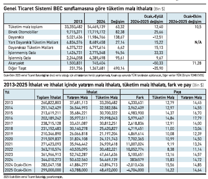 Tüketim ithalatı, yatırım ithalatının üzerine “yerleşti” - Resim : 1