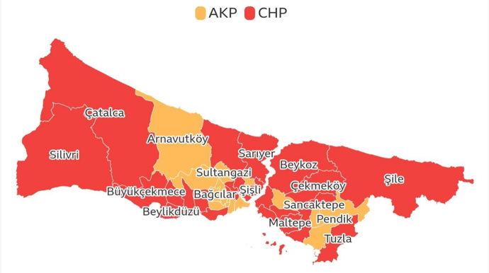 2024 İstanbul ilçelerinin seçim sonuçları! AK Parti ve CHP'nin kazandığı ilçeler hangisi? - Resim : 1