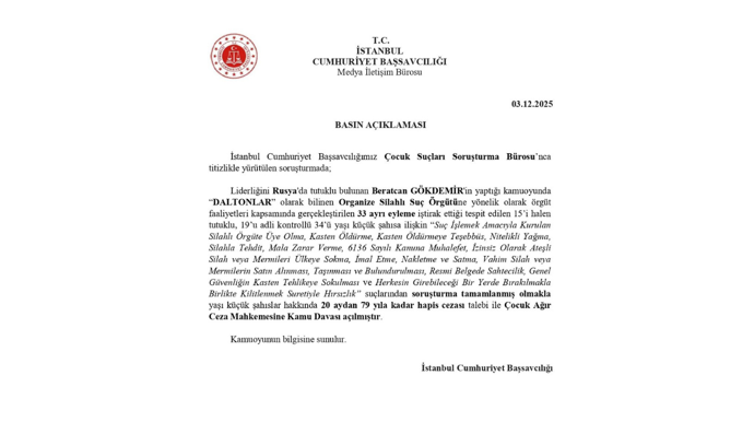 Daltonlar çetesinden suça sürüklenen 34 çocuk hakkında 20 aydan 79 yıla kadar hapis istemi - Resim : 1