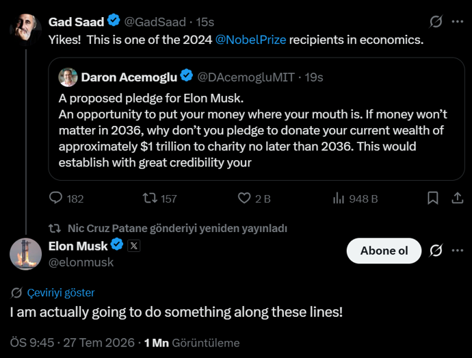 Daron Acemoğlu'ndan Elon Musk'a 