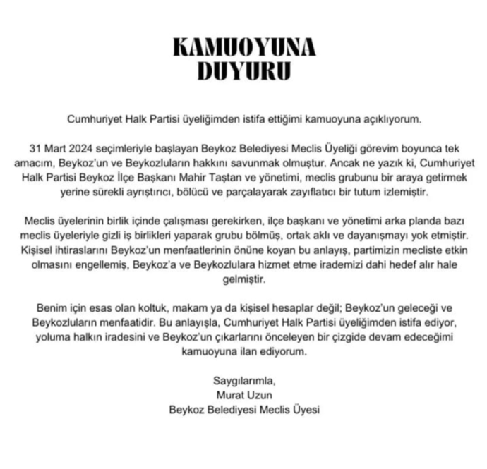 Beykoz Belediyesi'nde CHP'li 2 meclis üyesi istifa etti - Resim : 1