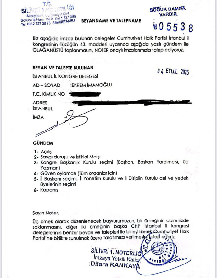 Ekrem İmamoğlu CHP İstanbul İl Kongresi’nin yapılması için notere başvurdu - Resim : 1