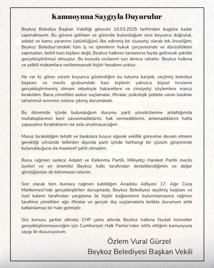 Son dakika! Beykoz Belediye Başkan Vekili  CHP'den istifa etti! - Resim : 1