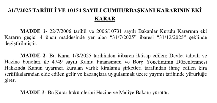 Tahvil, bono ve kira sertifikasında yüzde 0 stopaj süresi uzatıldı - Resim : 1