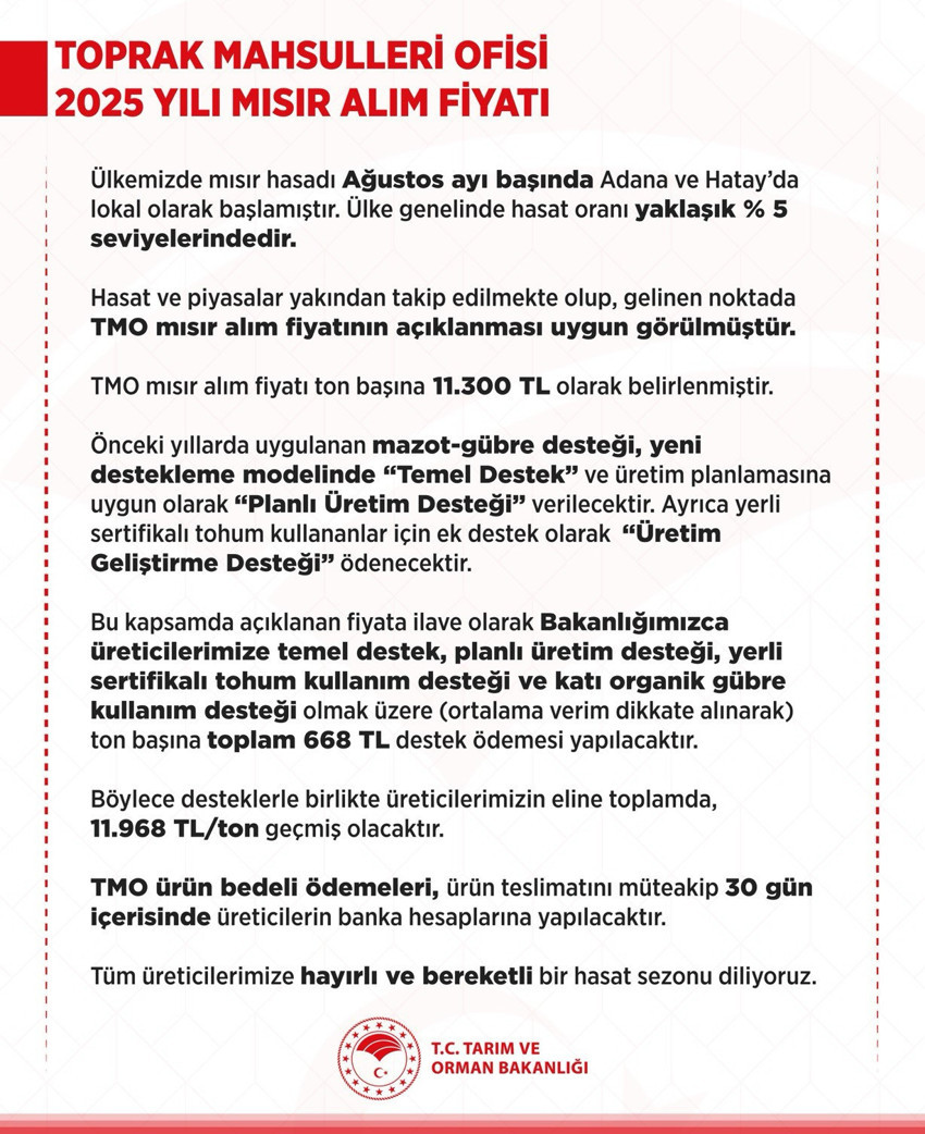 TMO, 2025 yılı mısır alım fiyatını açıkladı - Resim : 1