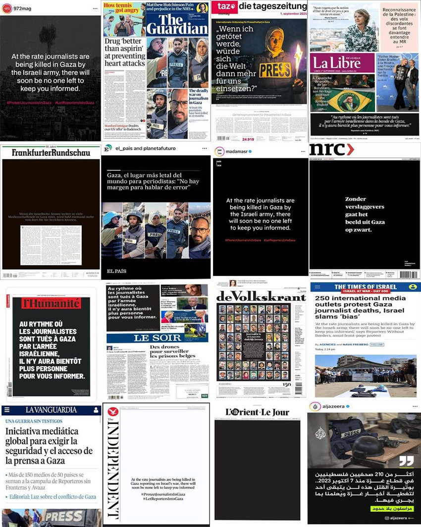 Dünya genelinde 250'den fazla medya kuruluşundan İsrail'e tepki: Gazeteler ilk sayfalarını kararttı - Resim : 1