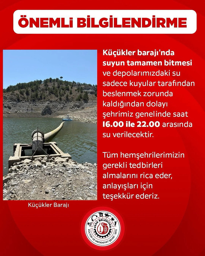 Damm in Uşak ist ausgetrocknet: Gemeinde wird Wasser für 18 Stunden abstellen - Bild: 1