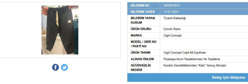 Ticaret Bakanlığı duyurdu: O eşofman modeli piyasadan toplatılıyor - Resim : 1