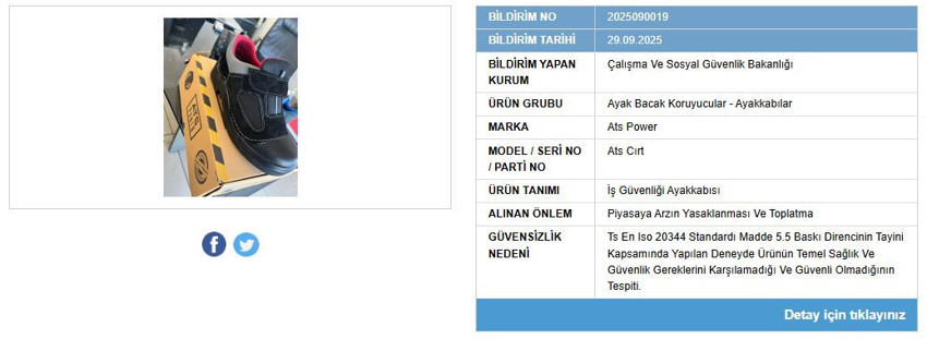 Piyasadan toplatılıyor: Bir iş güvenliği ayakkabısının satışı yasaklandı - Resim : 1