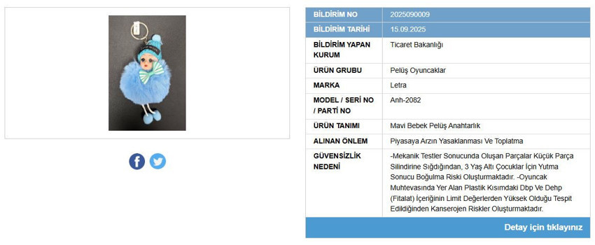 Piyasadan toplatılıyor: Bakanlık bir pelüş anahtarlığın satışını yasakladı - Resim : 1