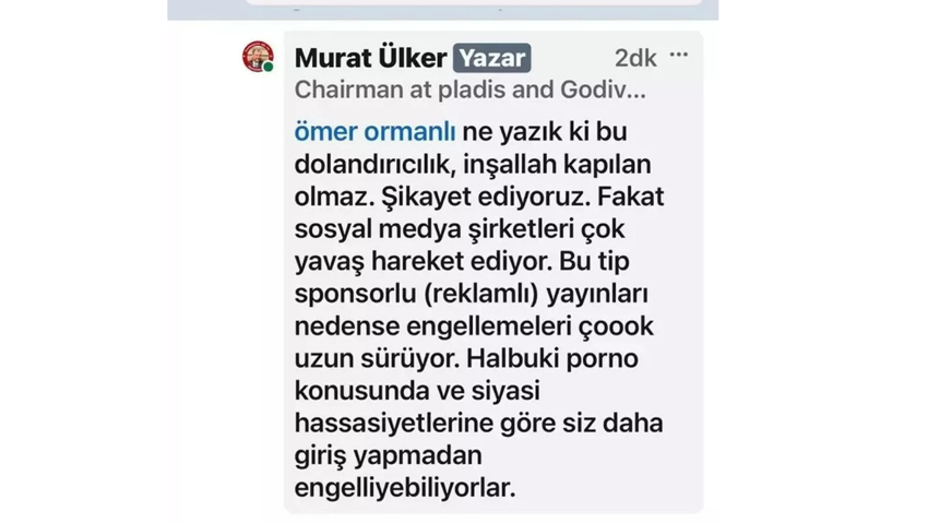 Yapay zeka dolandırıcıları bu kez Murat Ülker'i kullandı: "Sorun sosyal medya sağlayıcıları..." - Resim : 1