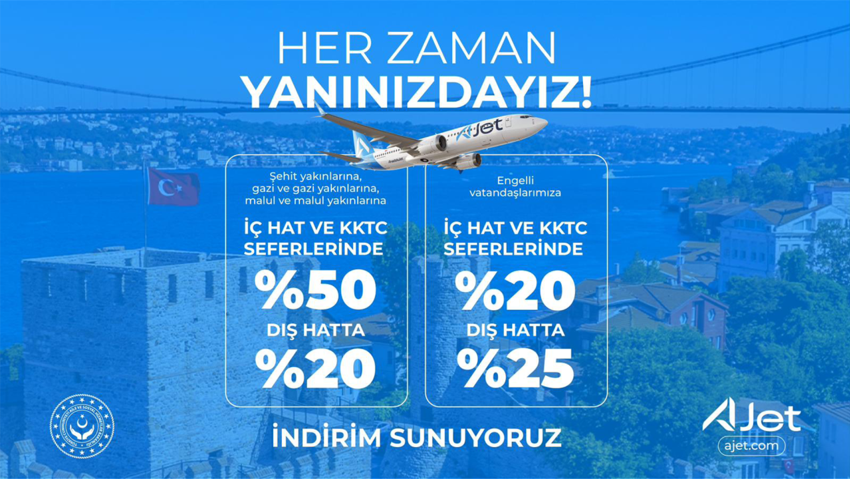AJet şehit ve gazi yakınları, gaziler ile engelli yolcuların indirimli bilet alımını kolaylaştırdı - Resim : 1