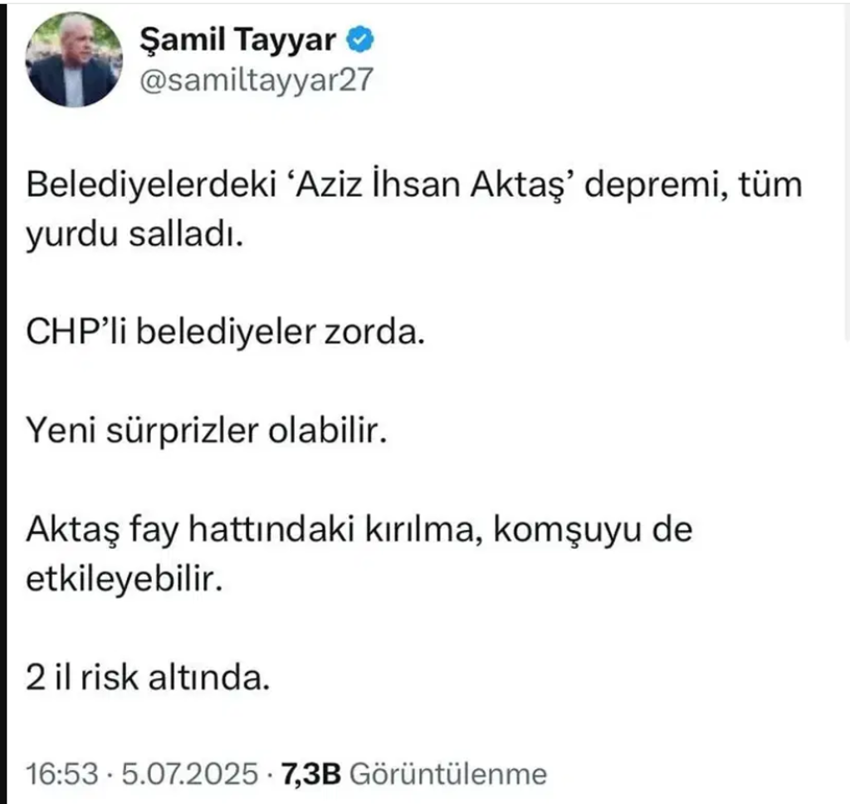 Eski AK Parti milletvekili Tayyar, iki ilde daha operasyon yapılabileceğini yazdı: Paylaşımını kısa süre sonra sildi - Resim : 1