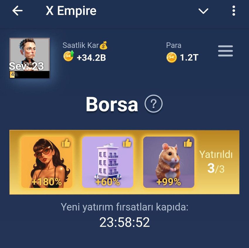 MUSK EMPİRE 6 AĞUSTOS EN İYİ YATIRIM VEREN KARTLAR: Musk Empire bugünün kartları neler? - Resim : 1