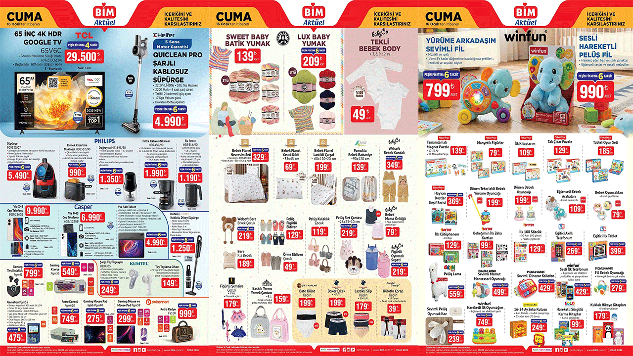 BİM 16 Ocak 2026 Cuma aktüel ürünler kataloğu! BİM’e bugün Şarjlı Kablosuz Süpürge geliyor!