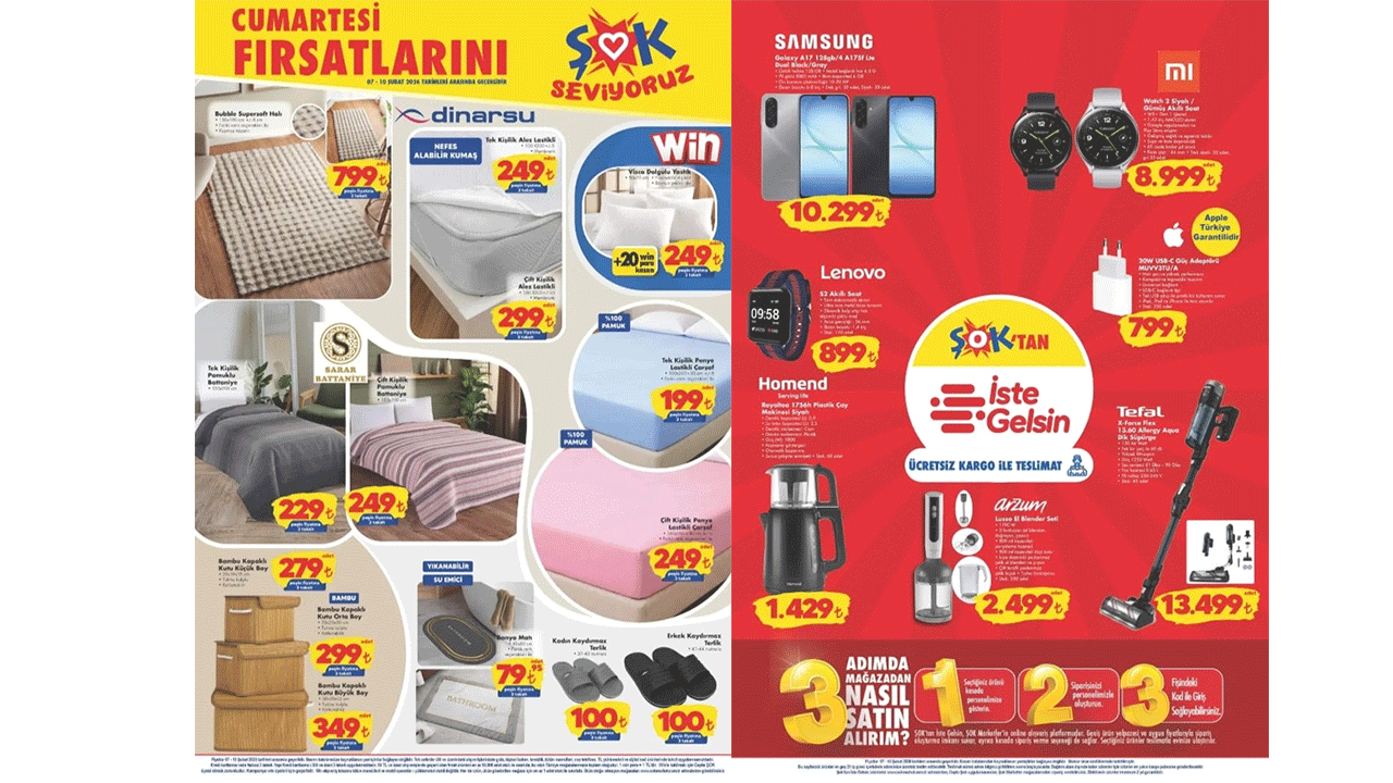 ŞOK market 07-10 Şubat 2026 Cumartesi Fırsatları kataloğu! Şok’a Lenova Akıllı Saat geliyor!