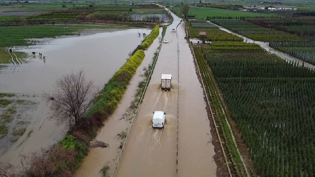 İzmir'de sağanak yağış: Tarım arazileri ve kara yolu su altında kaldı