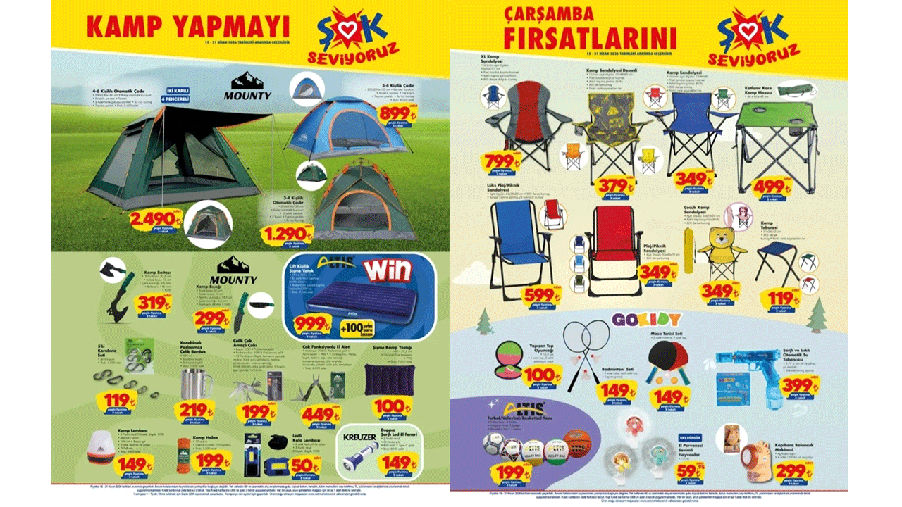 Kamp ateşi ŞOK’ta yanıyor: 15 Nisan Çarşamba ŞOK’a Kamp Malzemeleri geliyor!
