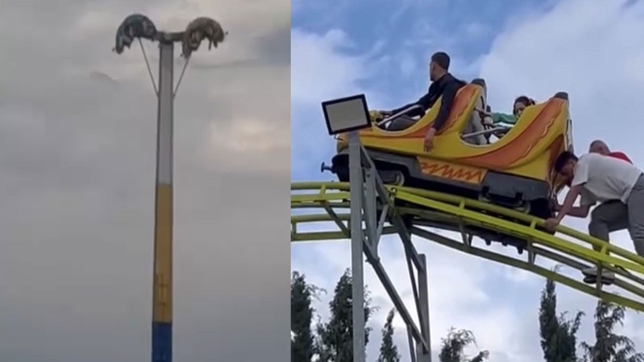 Lunaparkta bayrak eğlencesi kabusa döndü: Baş aşağı asılı kaldılar