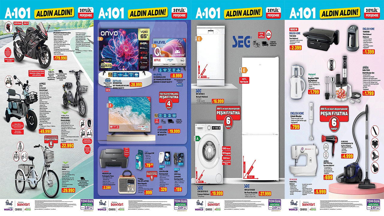 A101 AKTÜEL ÜRÜNLER KATALOĞU: TV, BEYAZ EŞYA, BLENDER VE MOTOSİKLETTE DEV FIRSAT! (A101 3-9 EYLÜL)
