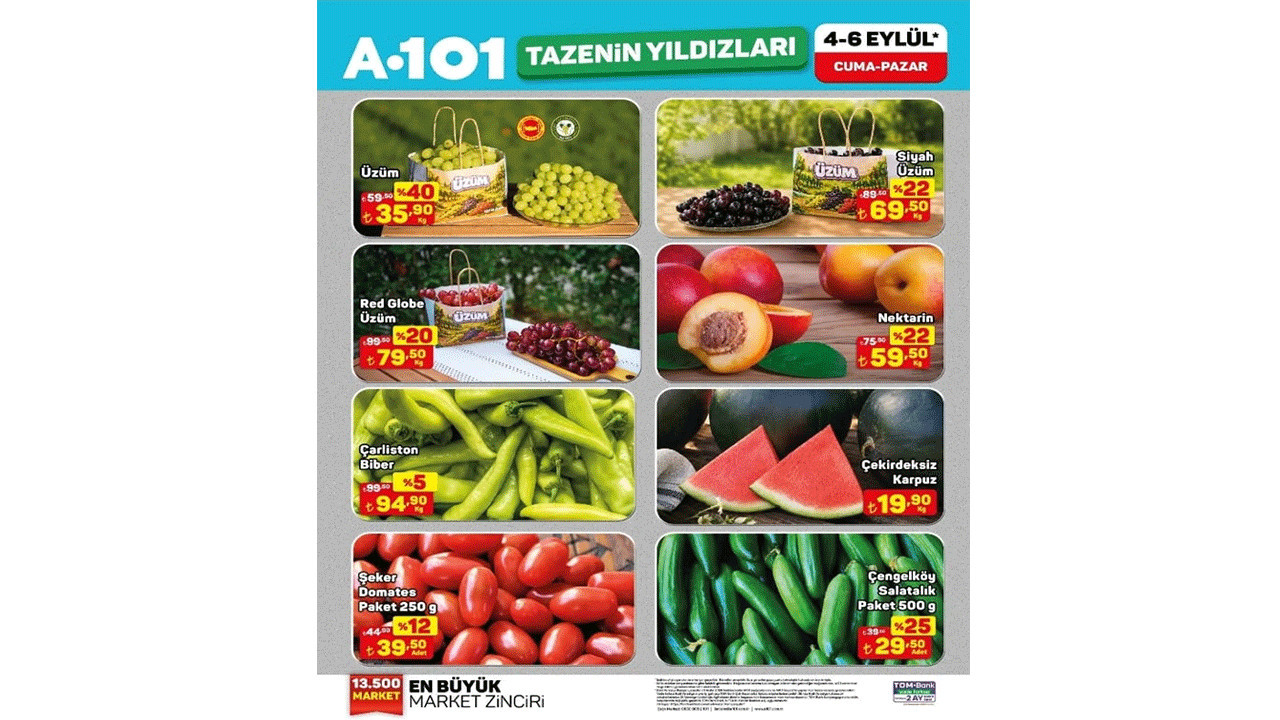 A101 TAZENİN YILDIZLARI KATALOĞU YAYINLANDI! SEBZE-MEYVEDE DEV FIRSATLAR (A101 4-9 EYLÜL)